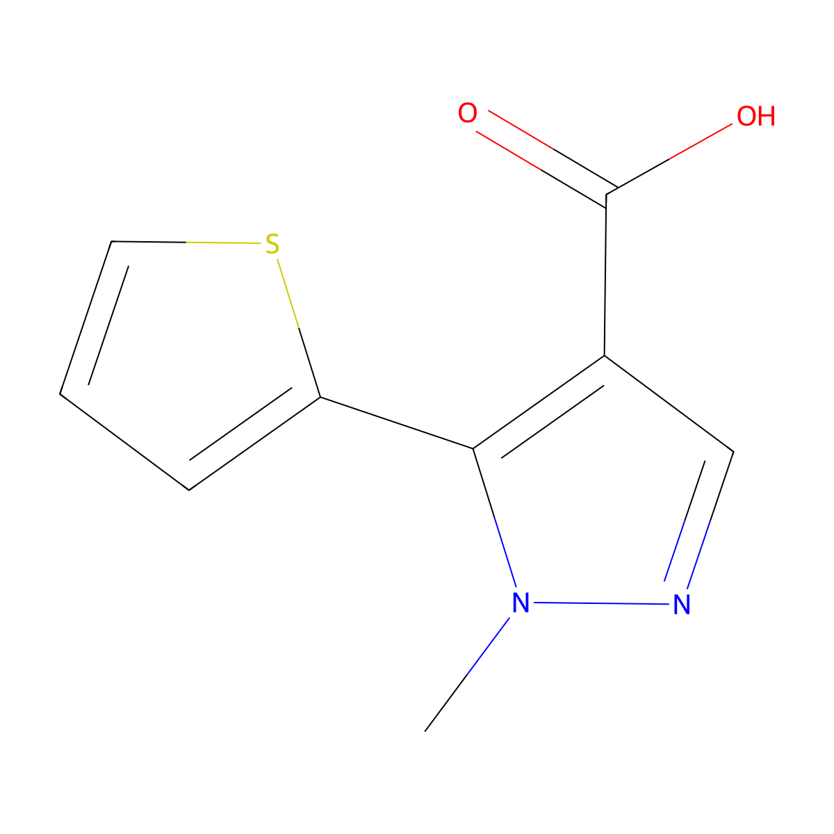 1-methyl-5-(thiophen-2-yl)-1H-pyrazole-4-carboxylic acid molecular structure, CAS 1368441-40-0
