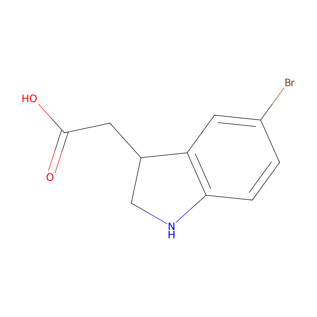 2-(5-bromo-2,3-dihydro-1H-indol-3-yl)acetic acid molecular structure, CAS 1368446-84-7