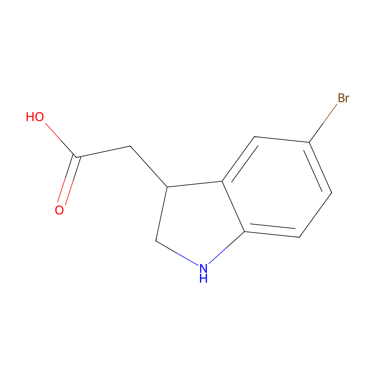 2-(5-bromo-2,3-dihydro-1H-indol-3-yl)acetic acid molecular structure, CAS 1368446-84-7