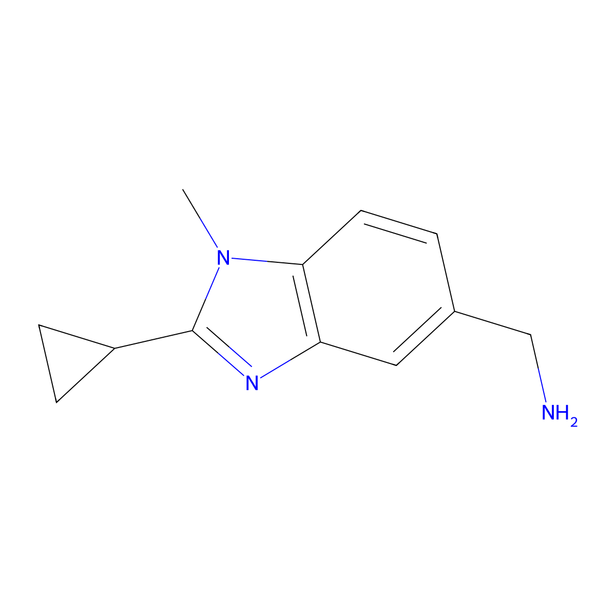 (2-cyclopropyl-1-methyl-1H-1,3-benzodiazol-5-yl)methanamine molecular structure, CAS 1368458-40-5