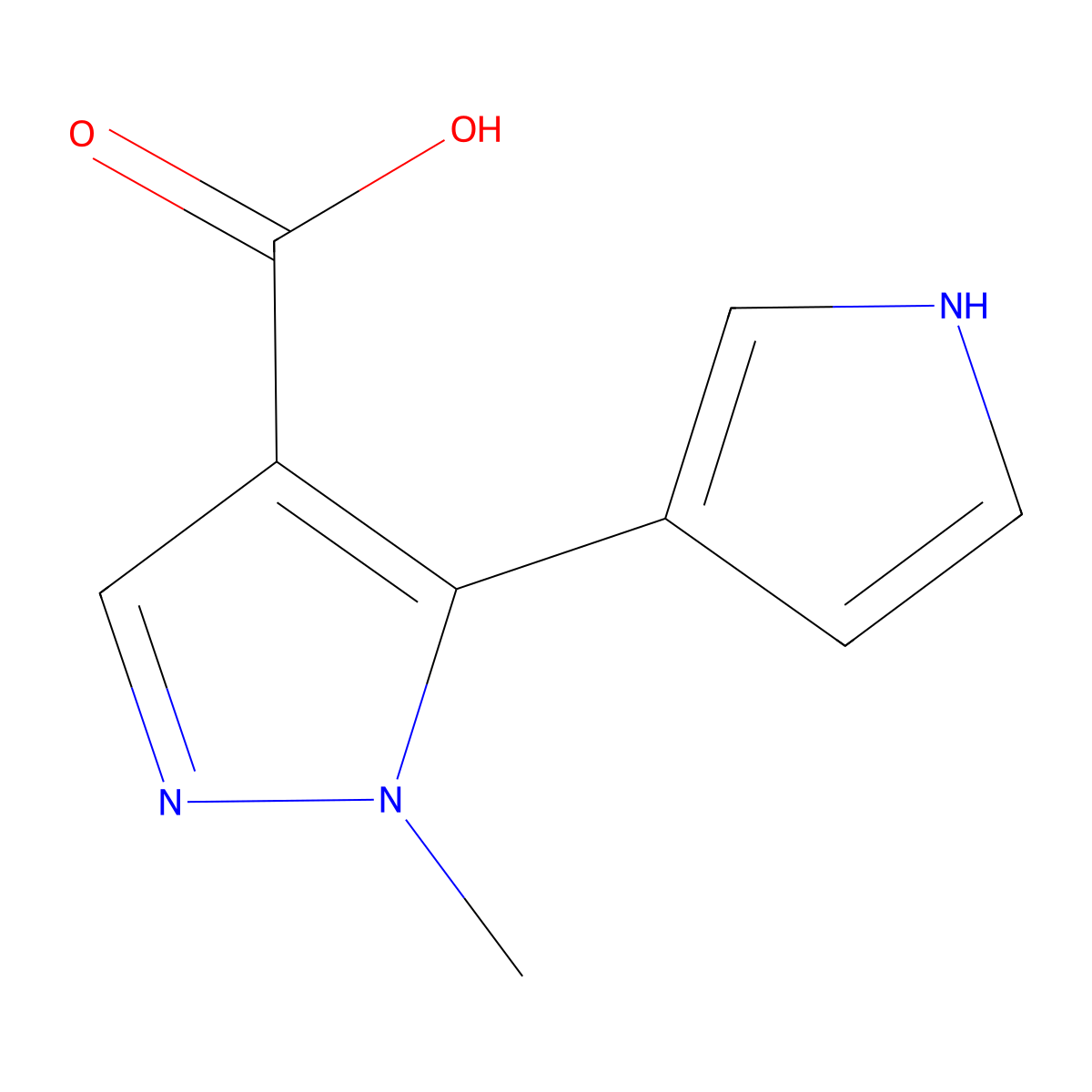 1-methyl-5-(1H-pyrrol-3-yl)-1H-pyrazole-4-carboxylic acid molecular structure, CAS 1368460-16-5