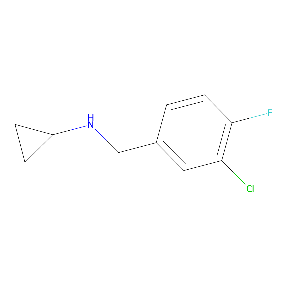 N-[(3-chloro-4-fluorophenyl)methyl]cyclopropanamine molecular structure, CAS 1368465-81-9