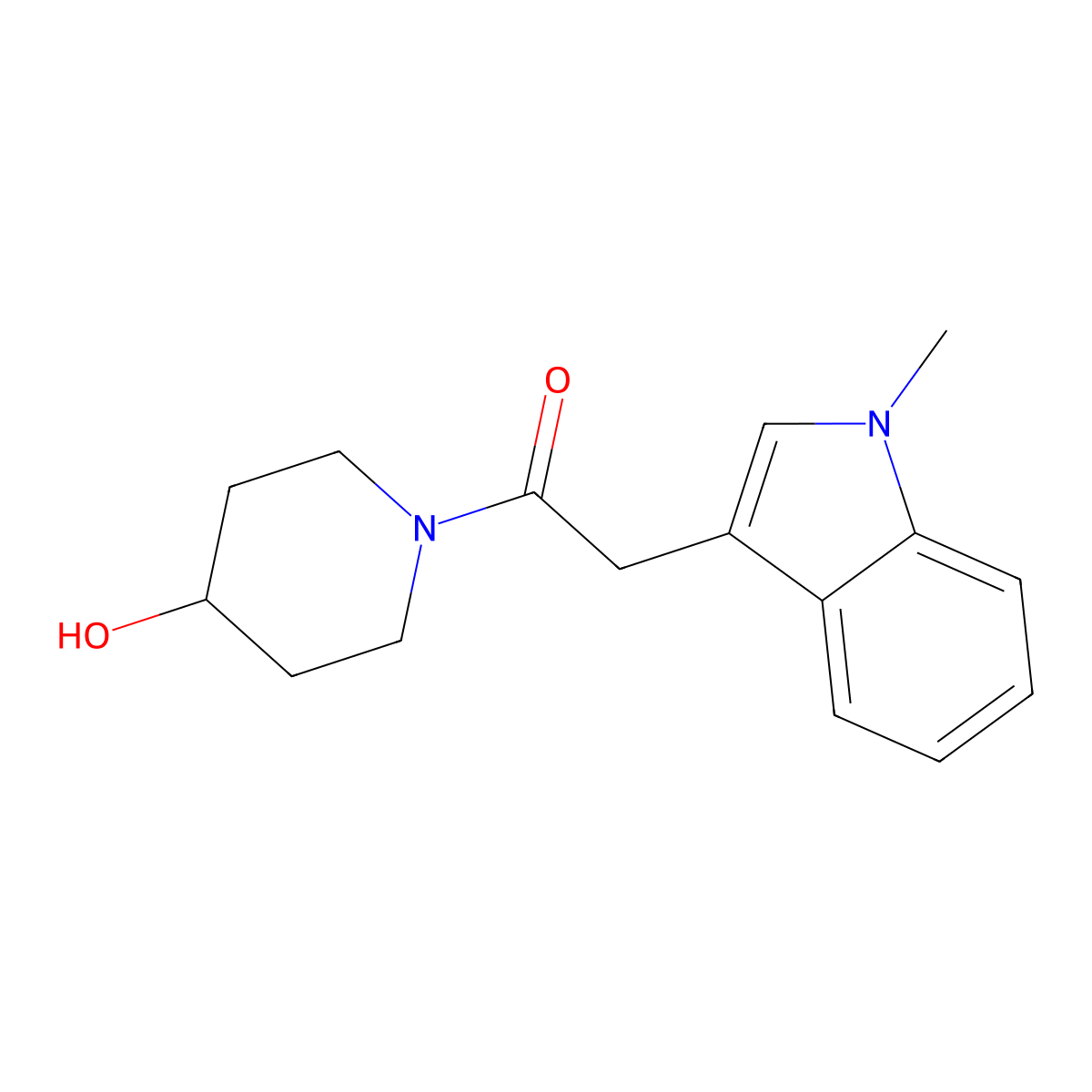 1-(4-hydroxypiperidin-1-yl)-2-(1-methyl-1H-indol-3-yl)ethan-1-one molecular structure, CAS 1368472-46-1