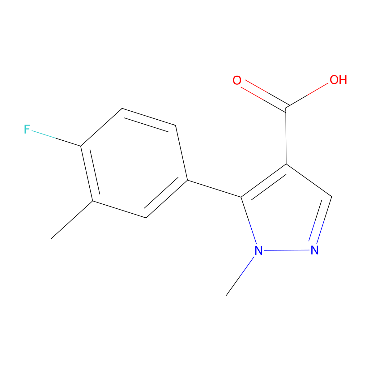5-(4-fluoro-3-methylphenyl)-1-methyl-1H-pyrazole-4-carboxylic acid molecular structure, CAS 1368481-92-8