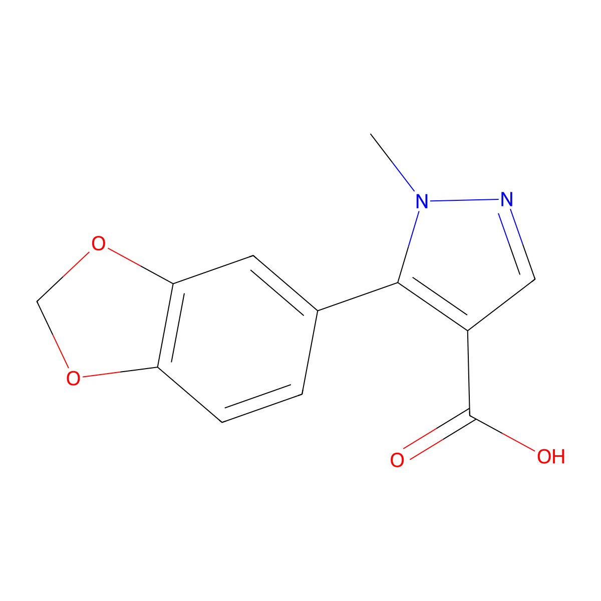 5-(1,3-dioxaindan-5-yl)-1-methyl-1H-pyrazole-4-carboxylic acid molecular structure, CAS 1368509-13-0