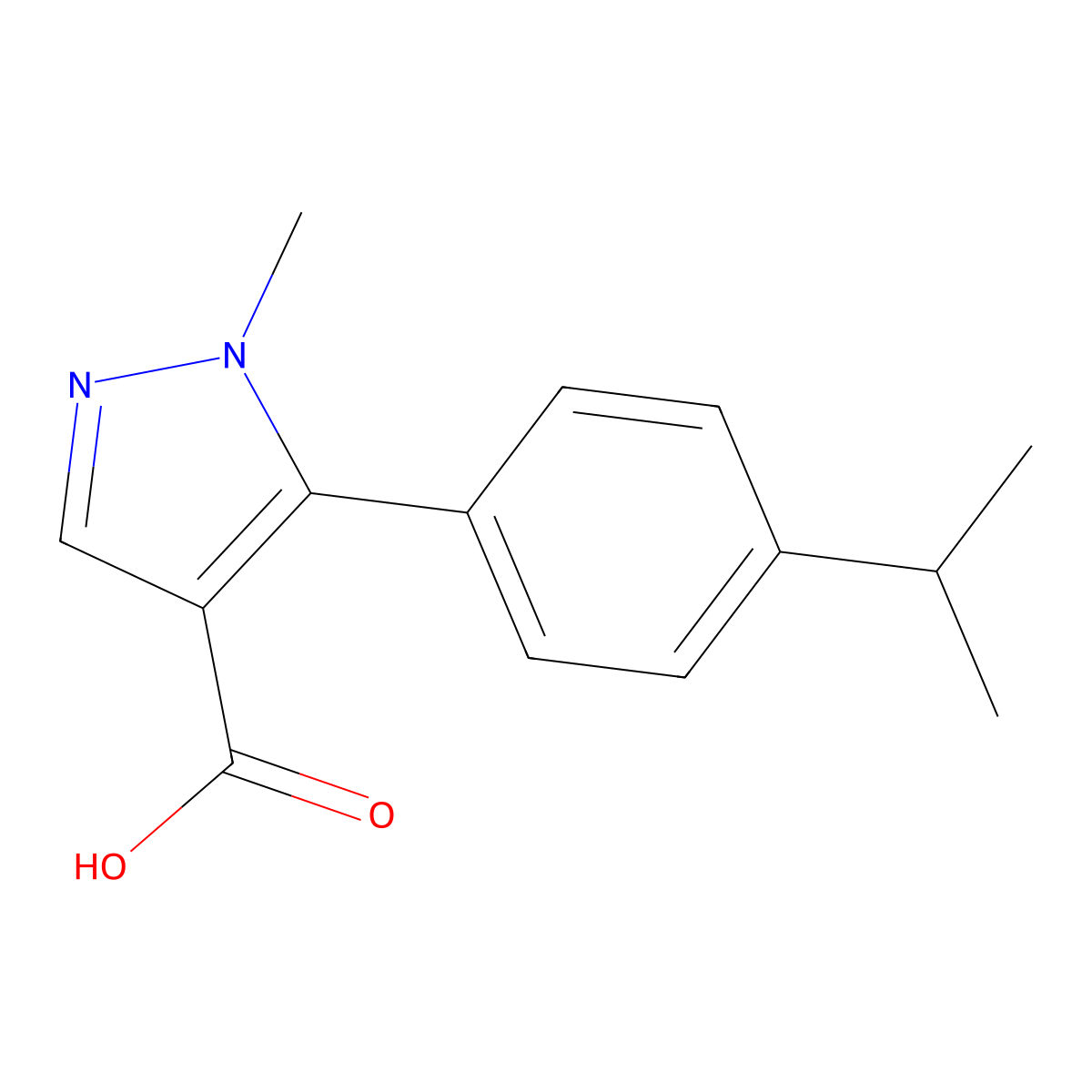 1-methyl-5-[4-(propan-2-yl)phenyl]-1H-pyrazole-4-carboxylic acid molecular structure, CAS 1368538-61-7