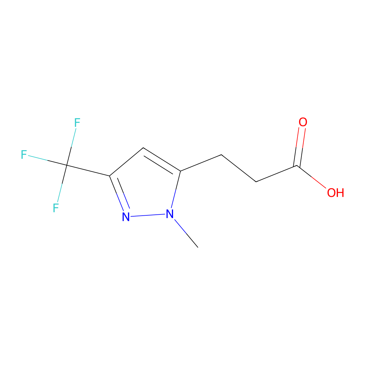 3-[1-methyl-3-(trifluoromethyl)-1H-pyrazol-5-yl]propanoic acid molecular structure, CAS 1368543-02-5