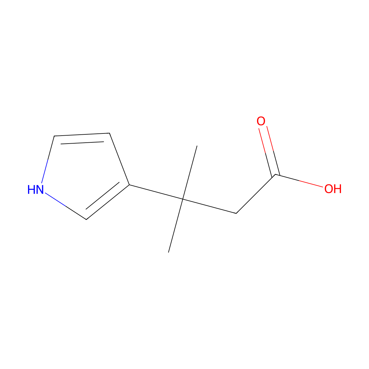 3-methyl-3-(1H-pyrrol-3-yl)butanoic acid molecular structure, CAS 1368551-89-6