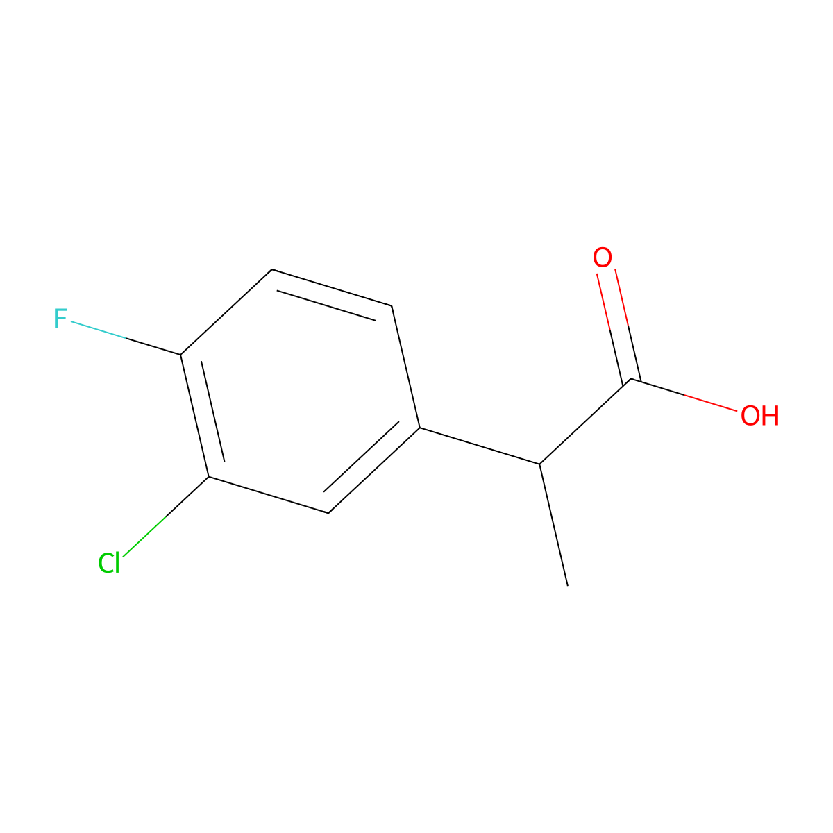2-(3-Chloro-4-fluorophenyl)propanoic acid molecular structure, CAS 1368552-34-4