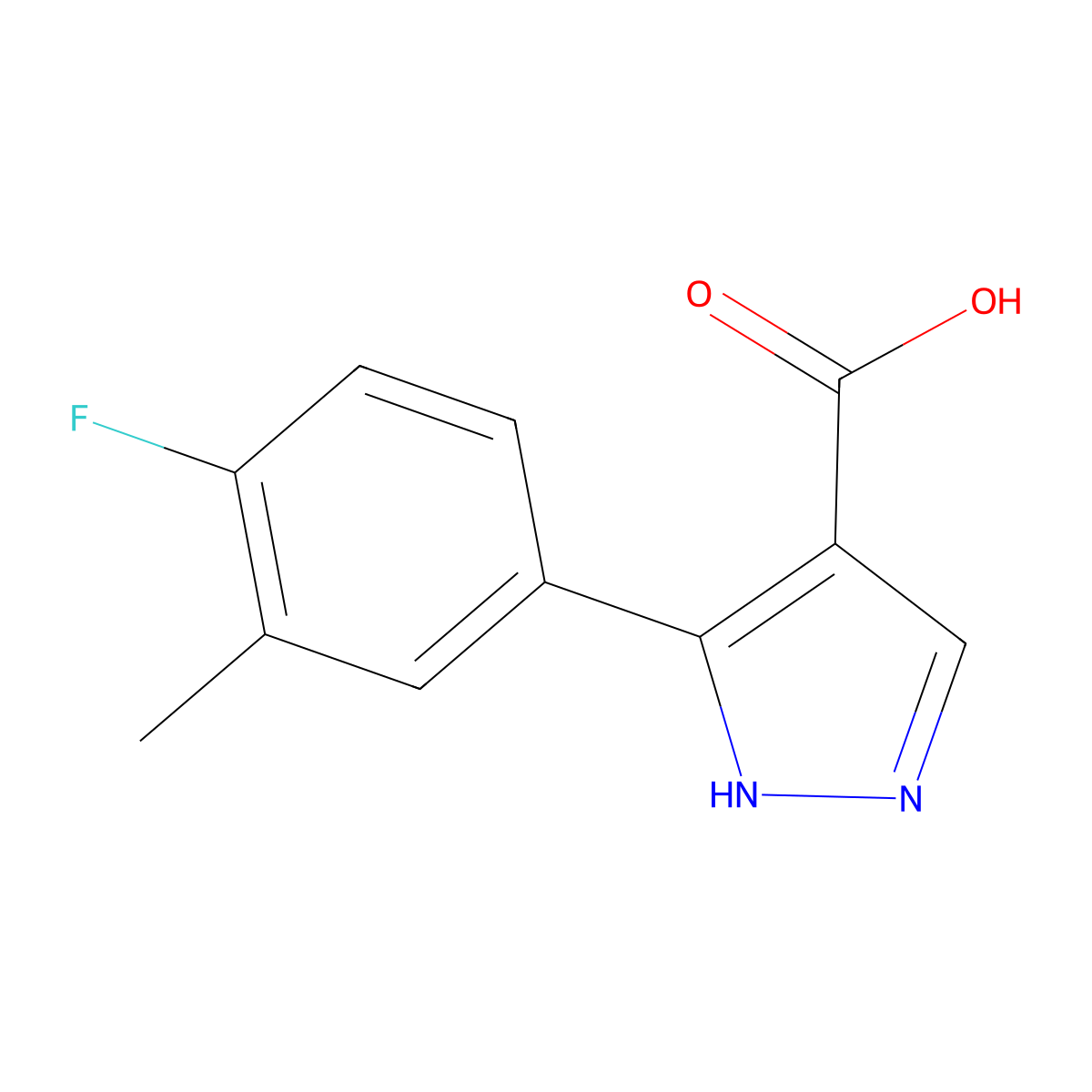 5-(4-fluoro-3-methylphenyl)-1H-pyrazole-4-carboxylic acid molecular structure, CAS 1368564-73-1