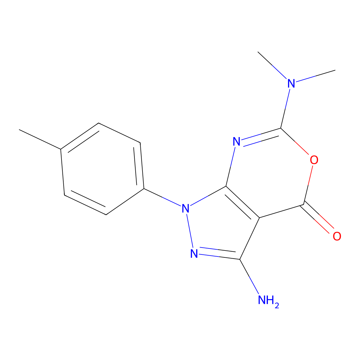 3-amino-6-(dimethylamino)-1-(4-methylphenyl)pyrazolo[3,4-d][1,3]oxazin-4(1H)-one molecular structure, CAS 136860-18-9