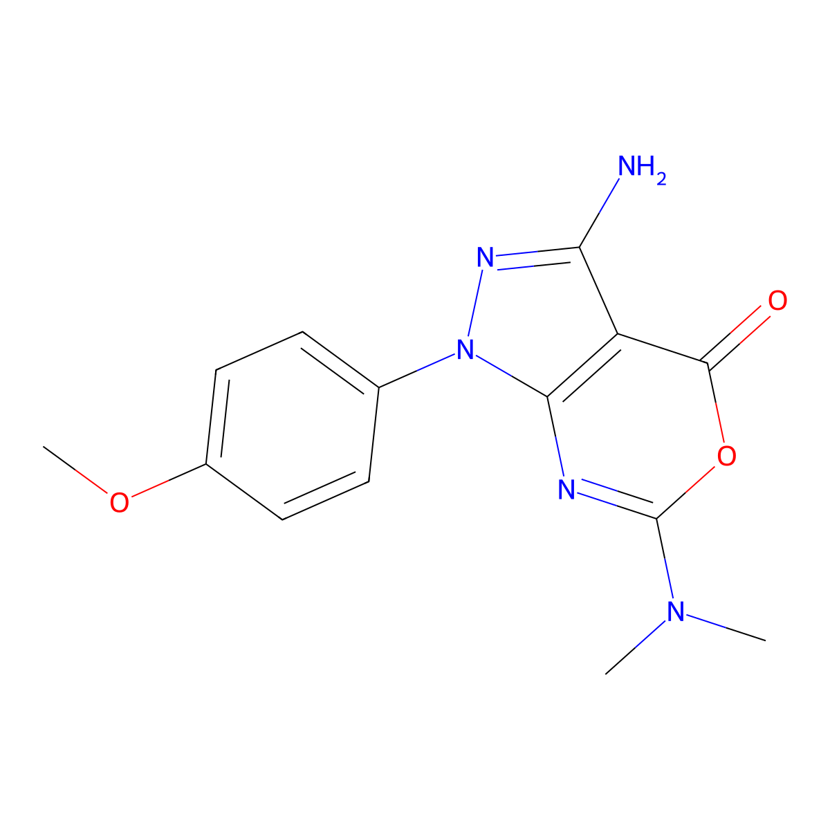 3-amino-6-(dimethylamino)-1-(4-methoxyphenyl)pyrazolo[3,4-d][1,3]oxazin-4(1H)-one molecular structure, CAS 136860-19-0