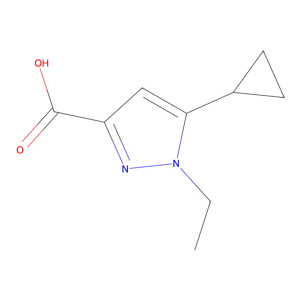 5-cyclopropyl-1-ethyl-1H-pyrazole-3-carboxylic acid molecular structure, CAS 1368618-84-1