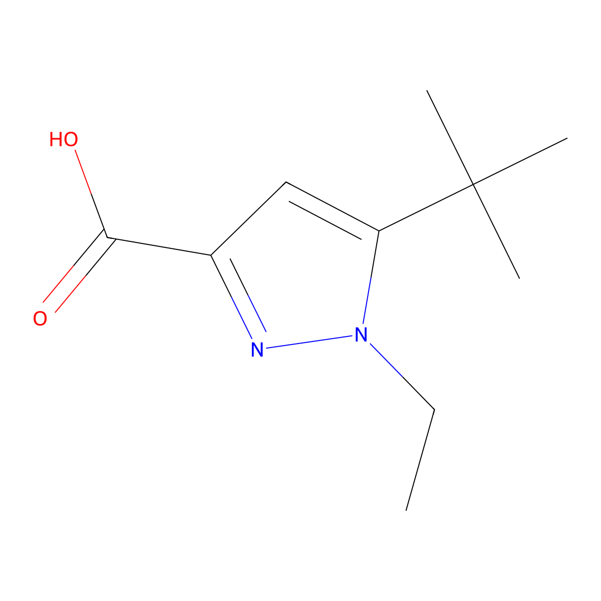 5-tert-butyl-1-ethyl-1H-pyrazole-3-carboxylic acid molecular structure, CAS 1368625-51-7