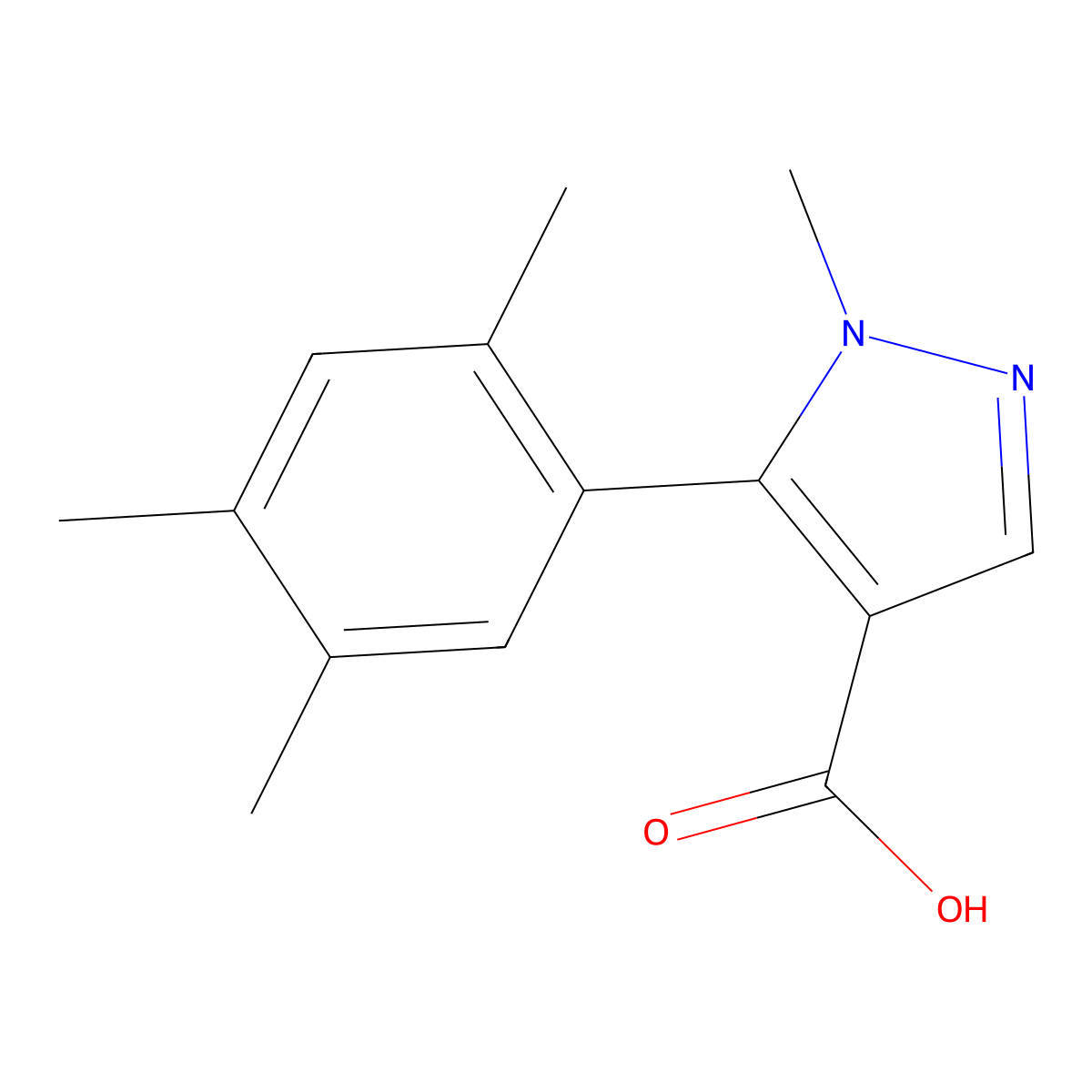 1-methyl-5-(2,4,5-trimethylphenyl)-1H-pyrazole-4-carboxylic acid molecular structure, CAS 1368626-05-4