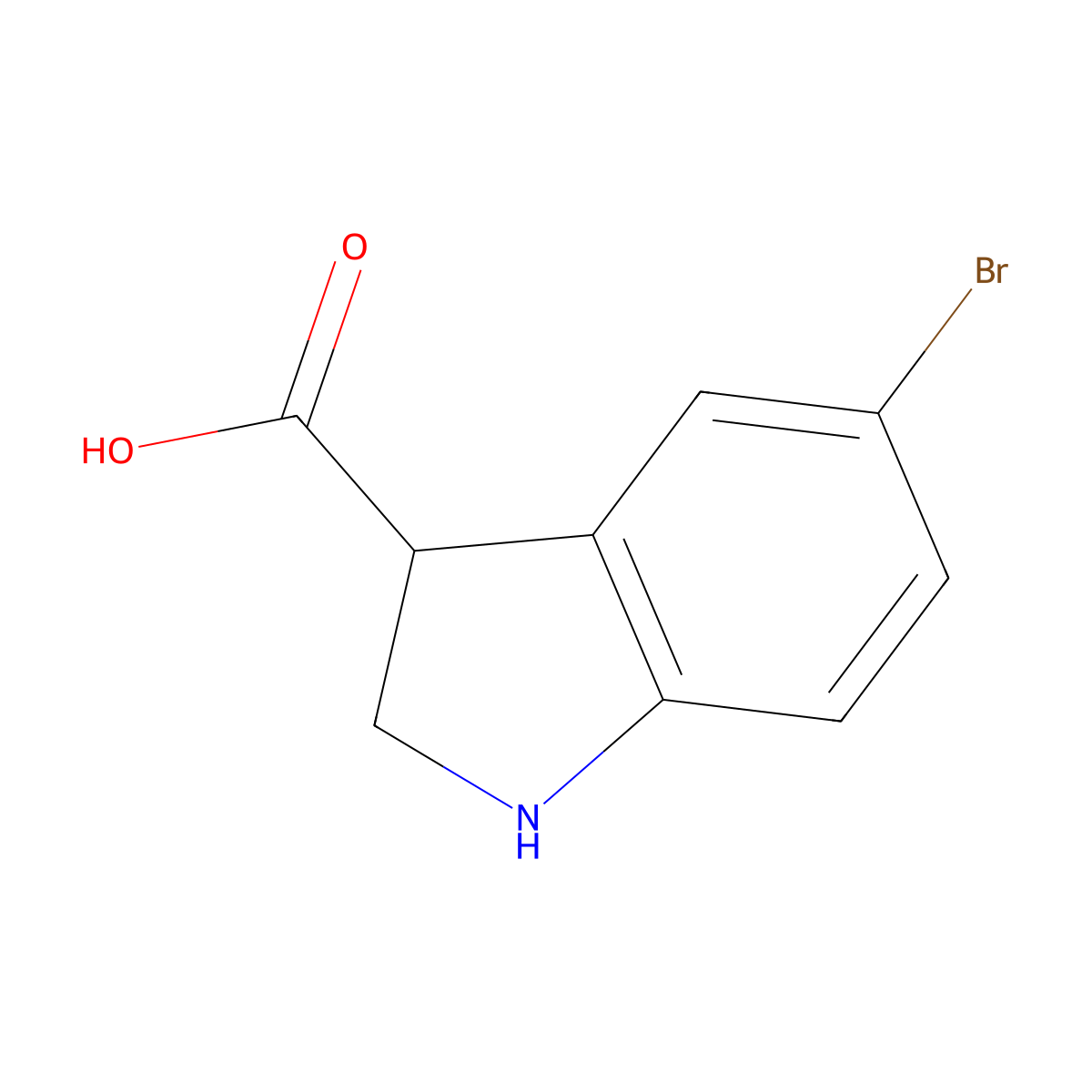 5-bromo-2,3-dihydro-1H-indole-3-carboxylic acid molecular structure, CAS 1368633-81-1