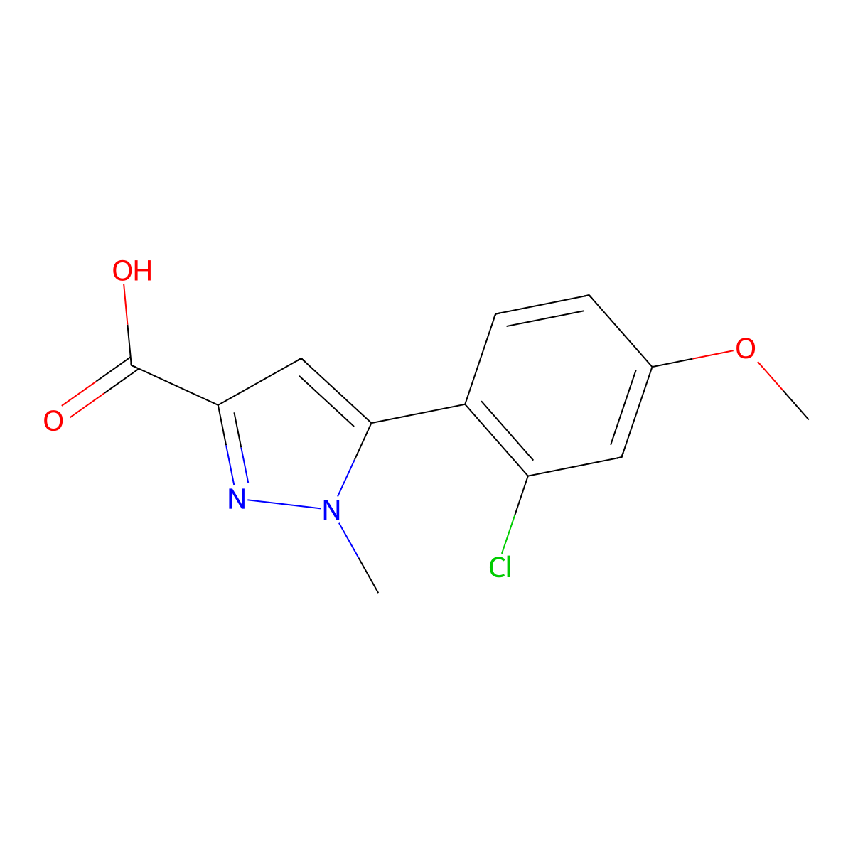 5-(2-chloro-4-methoxyphenyl)-1-methyl-1H-pyrazole-3-carboxylic acid molecular structure, CAS 1368644-06-7