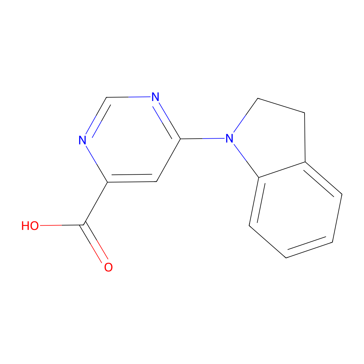 6-(2,3-dihydro-1H-indol-1-yl)pyrimidine-4-carboxylic acid molecular structure, CAS 1368646-81-4