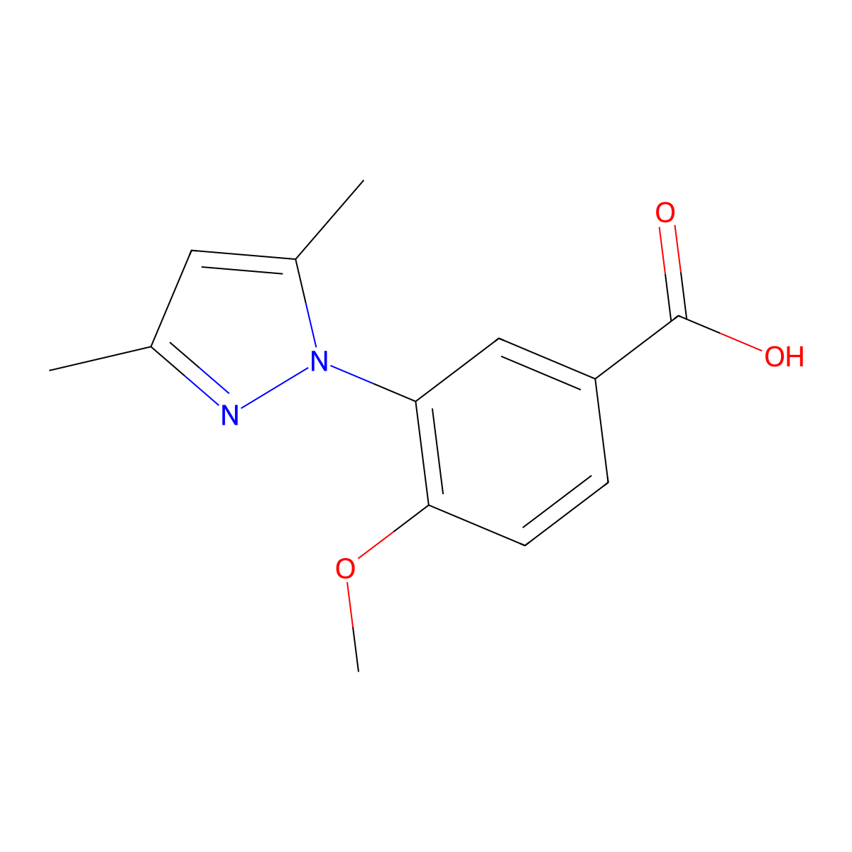 3-(3,5-dimethyl-1H-pyrazol-1-yl)-4-methoxybenzoic acid molecular structure, CAS 1368667-56-4