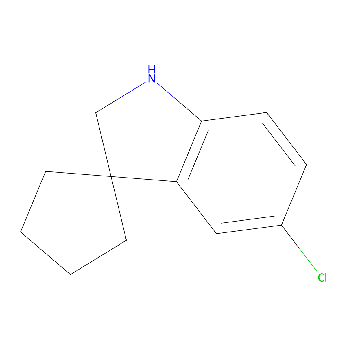 5'-Chloro-1',2'-dihydrospiro[cyclopentane-1,3'-indole] molecular structure, CAS 1368702-63-9
