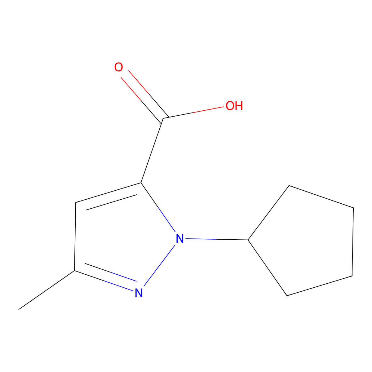 1-cyclopentyl-3-methyl-1H-pyrazole-5-carboxylic acid molecular structure, CAS 1368716-69-1