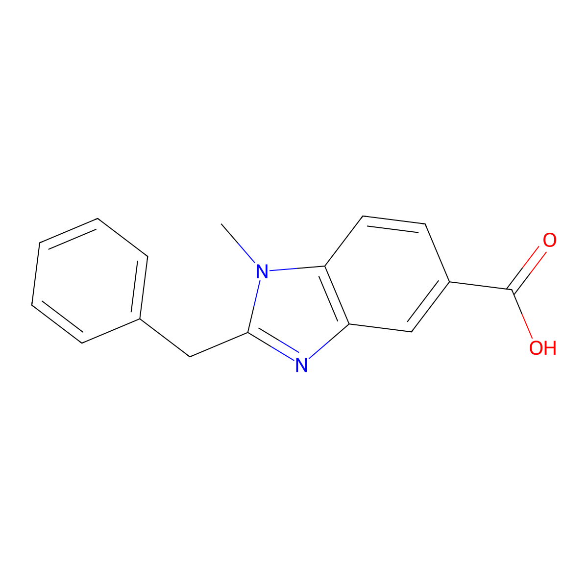 2-benzyl-1-methyl-1H-1,3-benzodiazole-5-carboxylic acid molecular structure, CAS 1368732-31-3