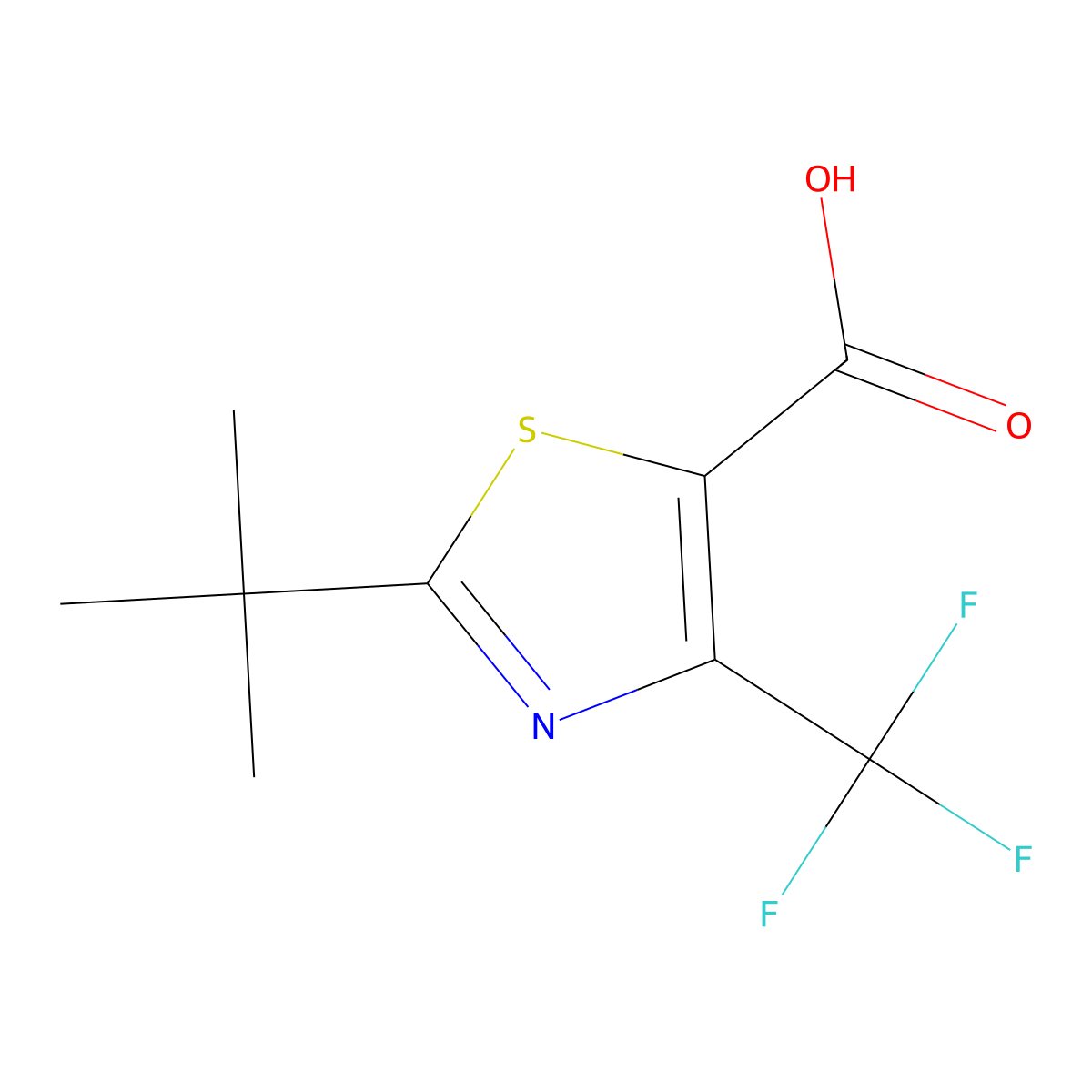 2-Tert-butyl-4-(trifluoromethyl)-1,3-thiazole-5-carboxylic acid molecular structure, CAS 1368754-61-3