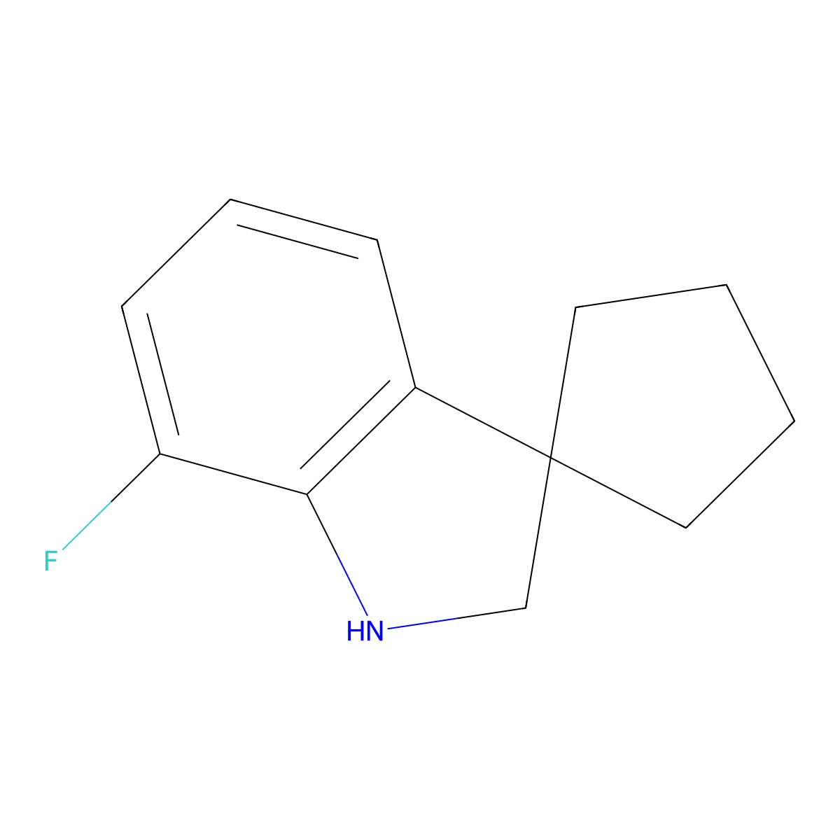 7'-Fluoro-1',2'-dihydrospiro[cyclopentane-1,3'-indole] molecular structure, CAS 1368756-19-7