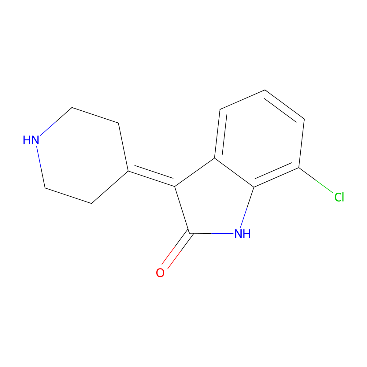 7-chloro-3-(piperidin-4-ylidene)-2,3-dihydro-1H-indol-2-one molecular structure, CAS 1368757-34-9