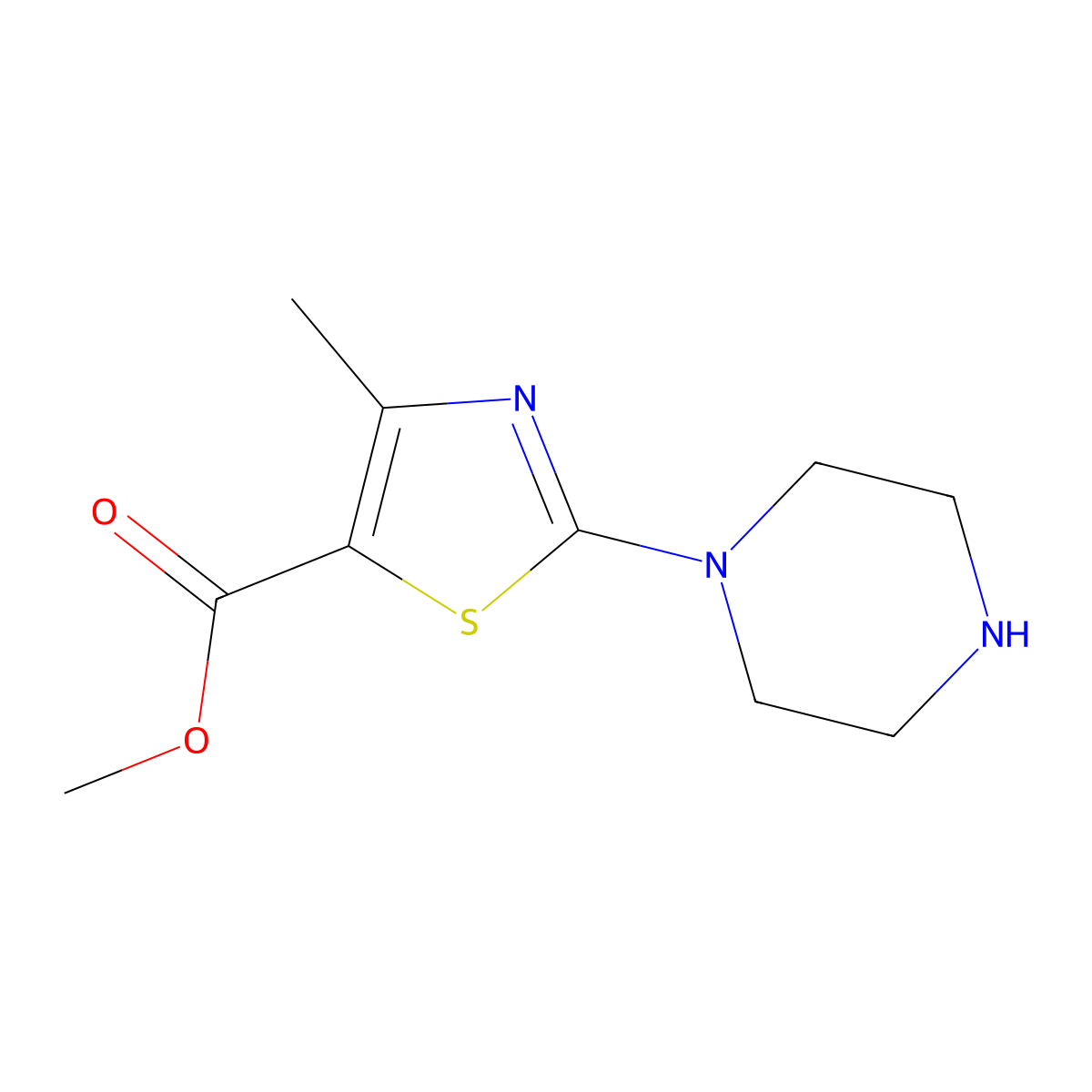 Methyl 4-methyl-2-(piperazin-1-yl)-1,3-thiazole-5-carboxylate molecular structure, CAS 1368768-98-2