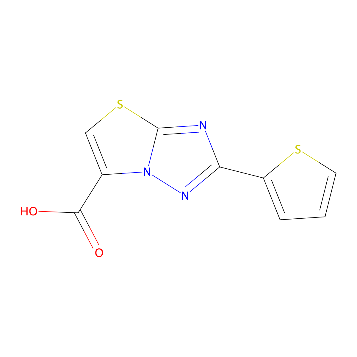 2-(Thiophen-2-yl)-(1,2,4)triazolo(3,2-b)(1,3)thiazole-6-carboxylic acid molecular structure, CAS 1368789-84-7