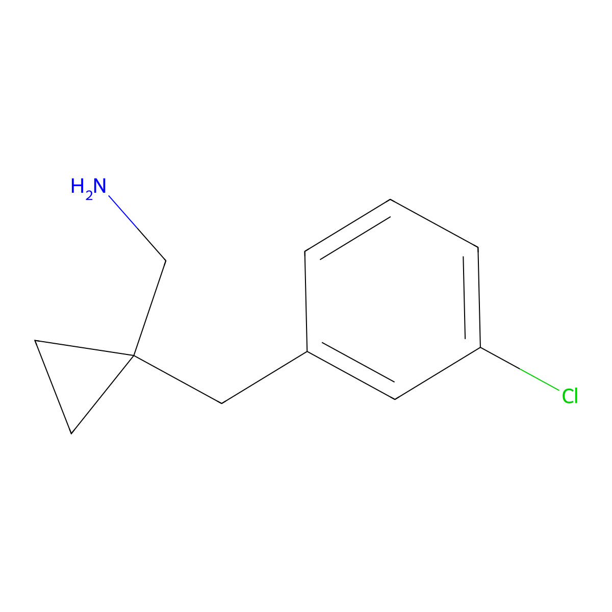 {1-[(3-Chlorophenyl)methyl]cyclopropyl}methanamine molecular structure, CAS 1368801-36-8