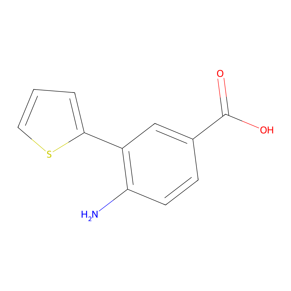 4-Amino-3-(thiophen-2-yl)benzoic acid molecular structure, CAS 1368821-35-5