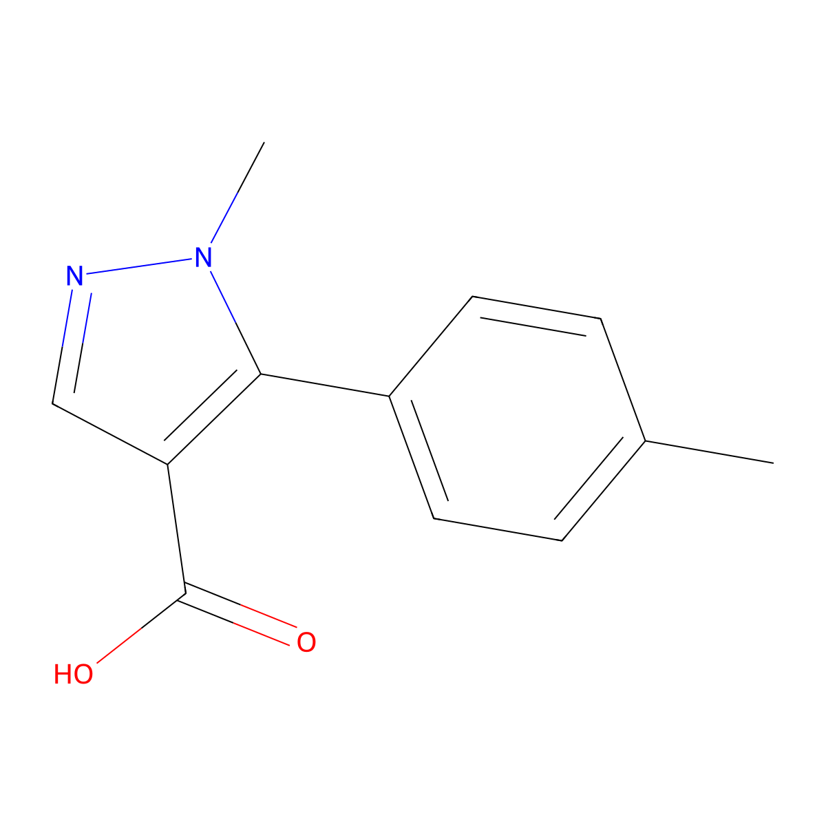 1-Methyl-5-(4-methylphenyl)-1h-pyrazole-4-carboxylic acid molecular structure, CAS 1368826-60-1