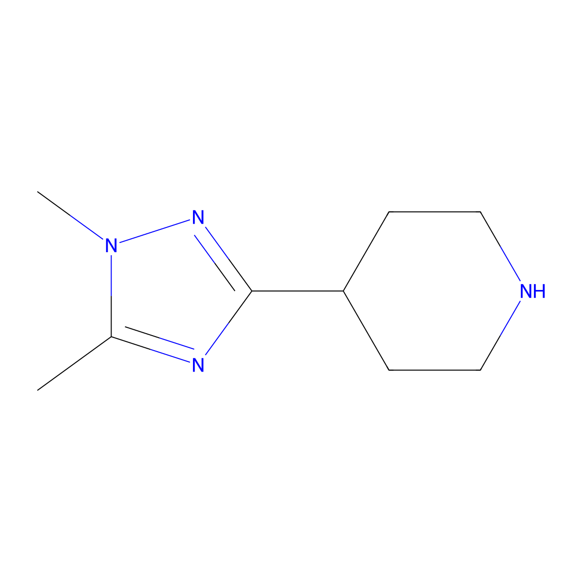 4-(dimethyl-1H-1,2,4-triazol-3-yl)piperidine molecular structure, CAS 1368873-18-0