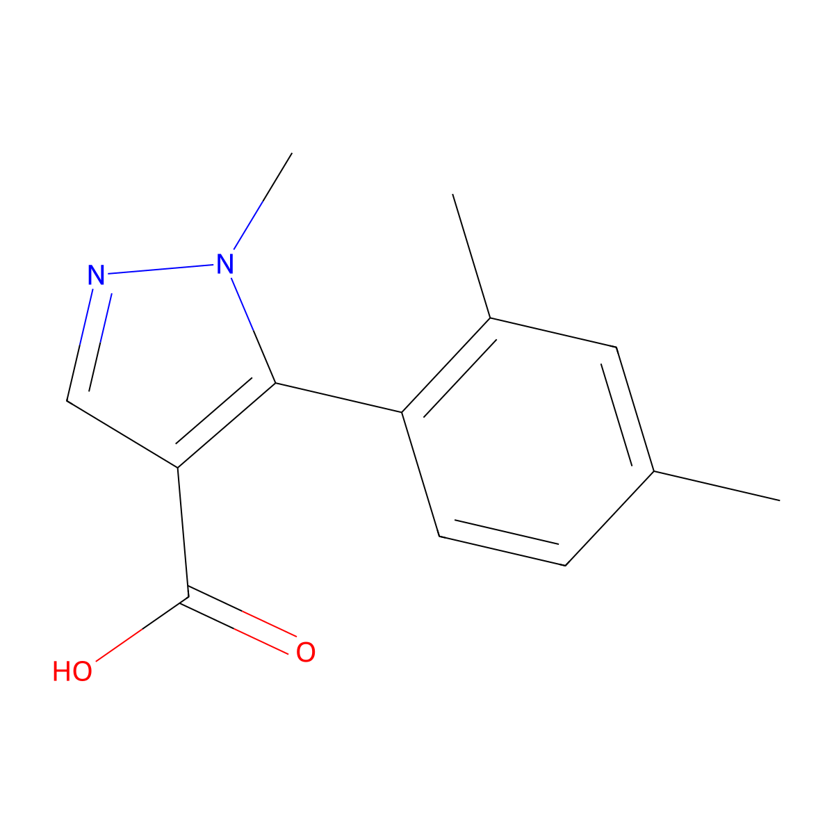5-(2,4-dimethylphenyl)-1-methyl-1H-pyrazole-4-carboxylic acid molecular structure, CAS 1368878-16-3