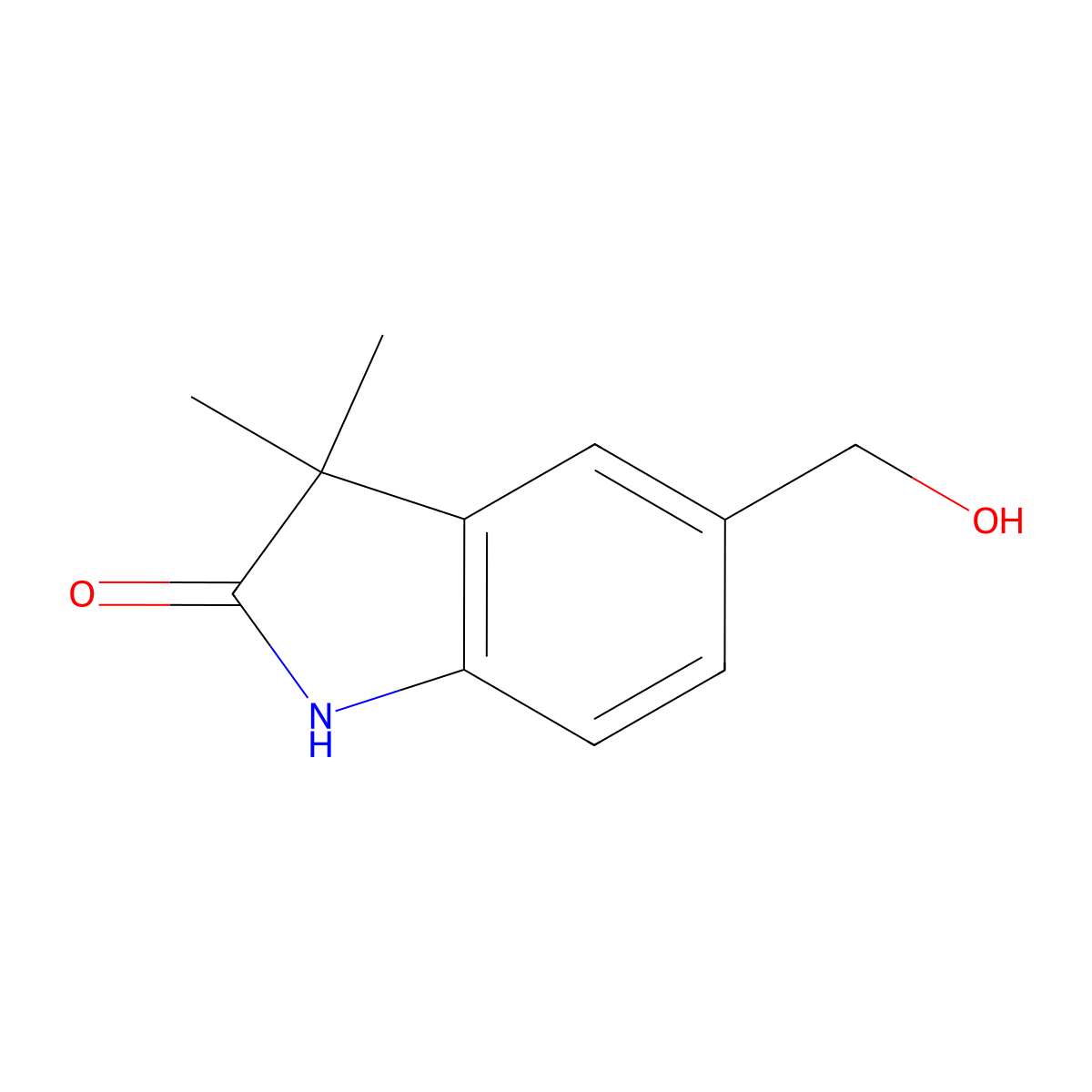 5-(hydroxymethyl)-3,3-dimethyl-2,3-dihydro-1H-indol-2-one molecular structure, CAS 1368895-64-0