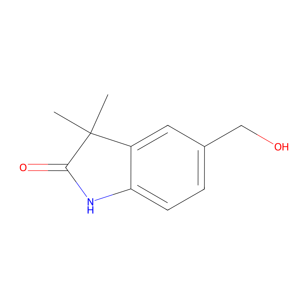 5-(hydroxymethyl)-3,3-dimethyl-2,3-dihydro-1H-indol-2-one molecular structure, CAS 1368895-64-0