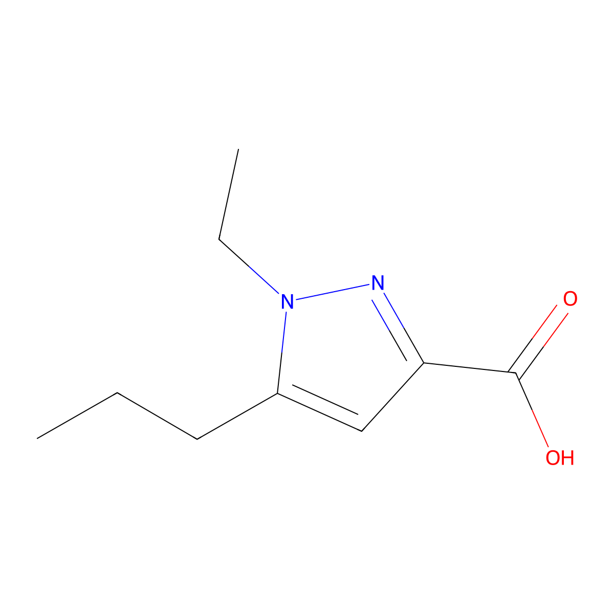 1-ethyl-5-propyl-1H-pyrazole-3-carboxylic acid molecular structure, CAS 1368924-73-5