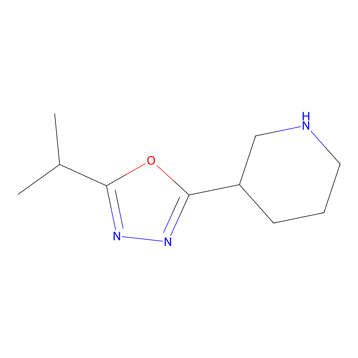 3-[5-(Propan-2-yl)-1,3,4-oxadiazol-2-yl]piperidine molecular structure, CAS 1368952-50-4
