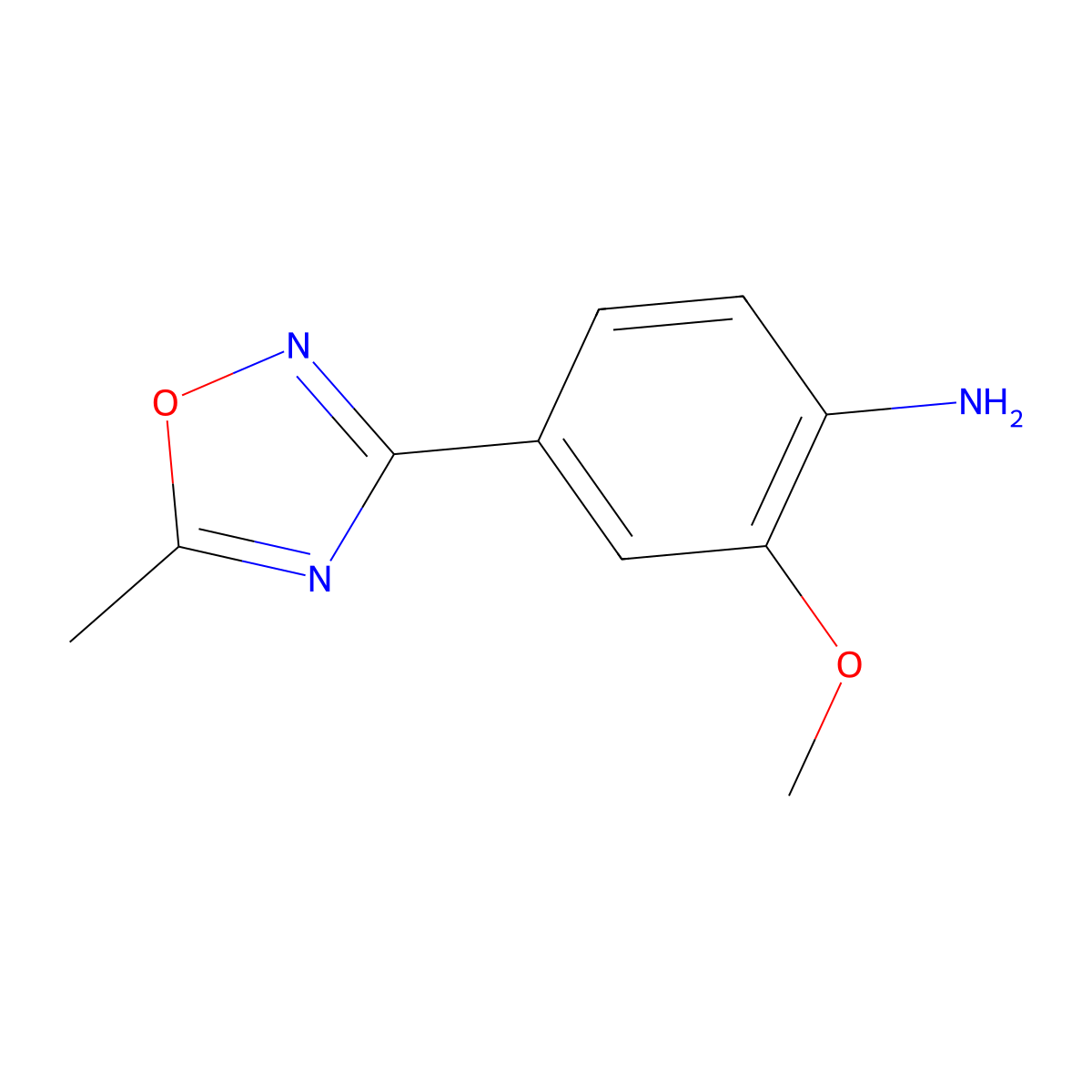 2-Methoxy-4-(5-methyl-1,2,4-oxadiazol-3-yl)benzenamine molecular structure, CAS 1368960-41-1