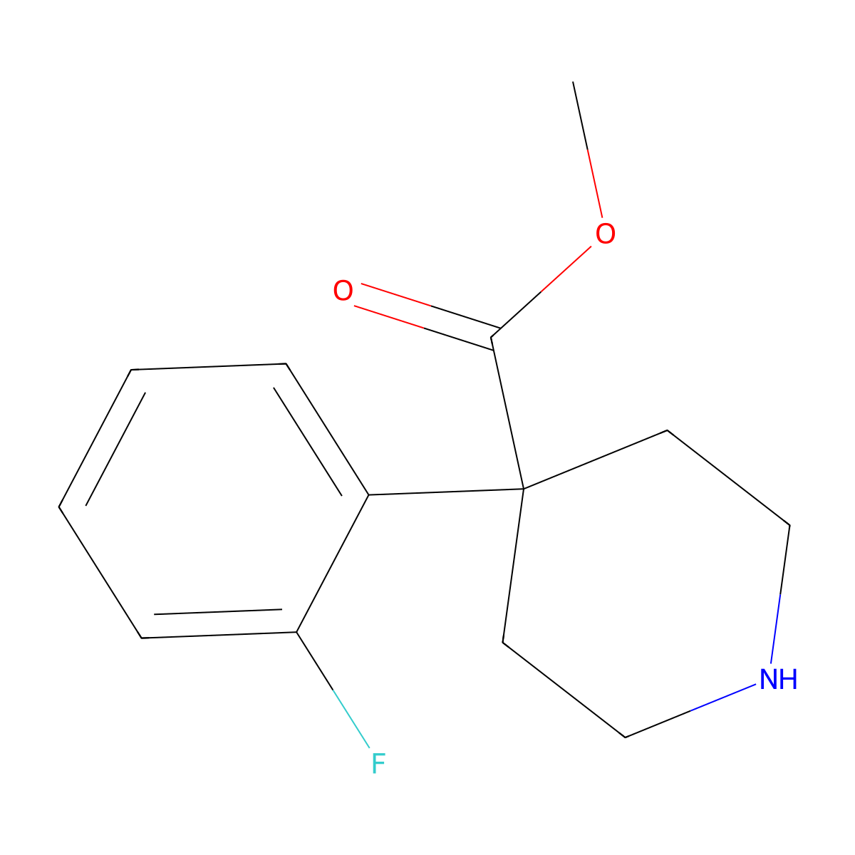 Methyl 4-(2-fluorophenyl)piperidine-4-carboxylate molecular structure, CAS 1369002-58-3
