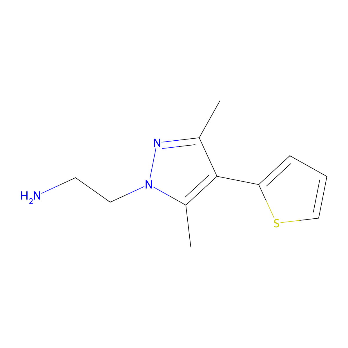 2-[3,5-dimethyl-4-(thiophen-2-yl)-1H-pyrazol-1-yl]ethan-1-amine molecular structure, CAS 1369007-84-0