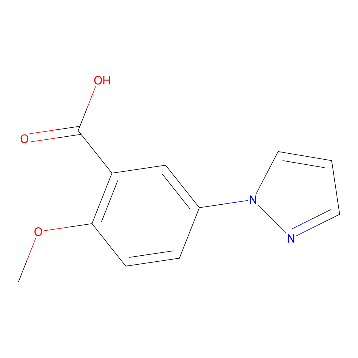 2-methoxy-5-(1H-pyrazol-1-yl)benzoic acid molecular structure, CAS 1369015-40-6