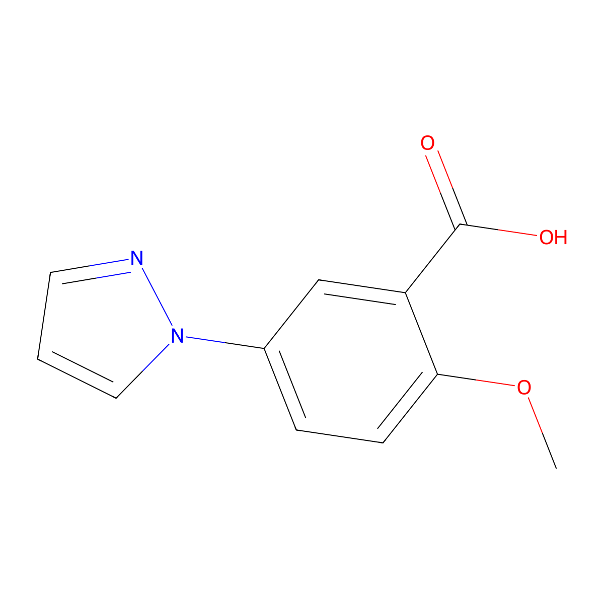 2-methoxy-5-(1H-pyrazol-1-yl)benzoic acid molecular structure, CAS 1369015-40-6