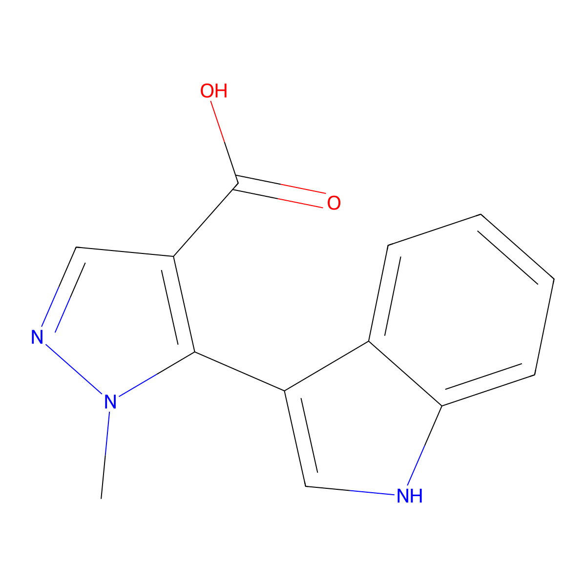 5-(1H-indol-3-yl)-1-methyl-1H-pyrazole-4-carboxylic acid molecular structure, CAS 1369045-47-5