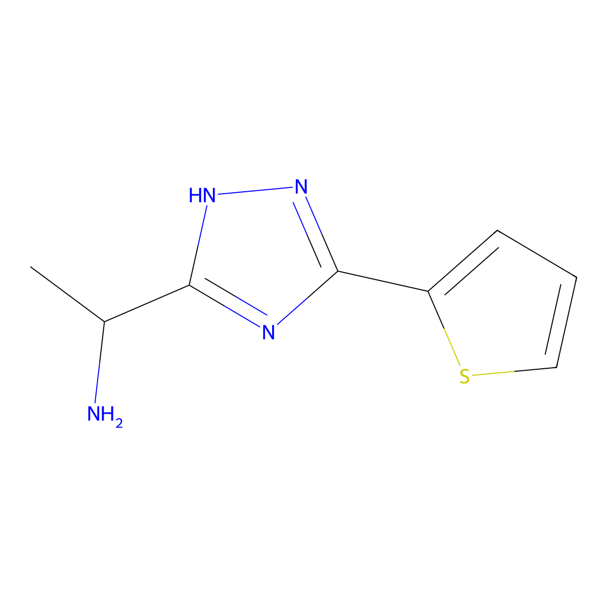1-[3-(thiophen-2-yl)-1H-1,2,4-triazol-5-yl]ethan-1-amine molecular structure, CAS 1369081-38-8