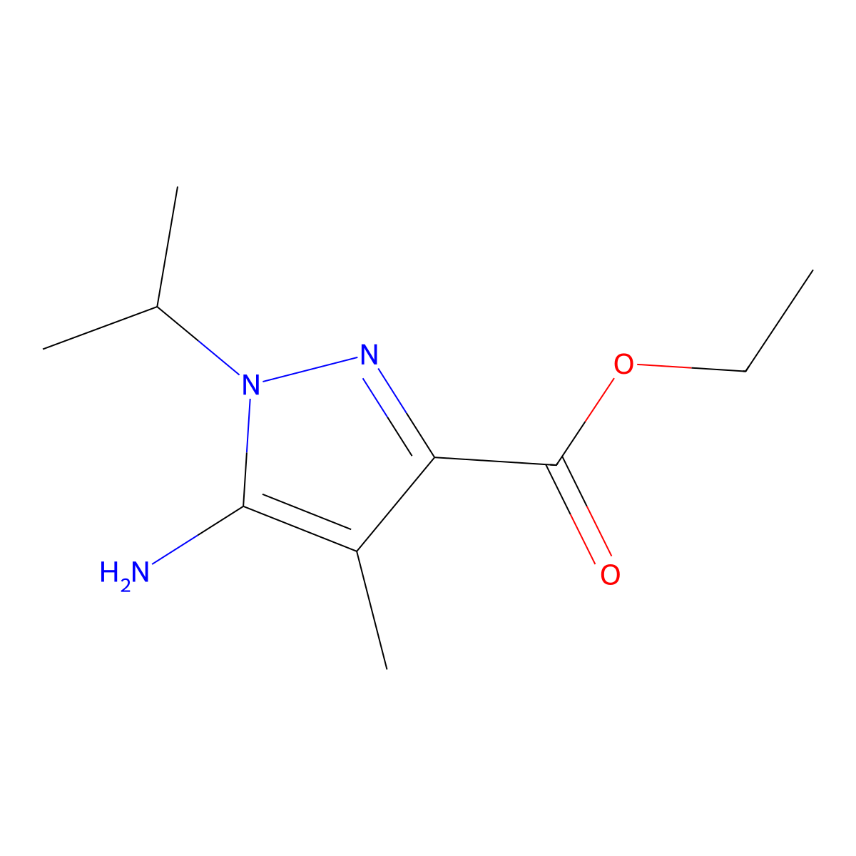Ethyl 5-amino-4-methyl-1-propan-2-ylpyrazole-3-carboxylate molecular structure, CAS 1369087-12-6
