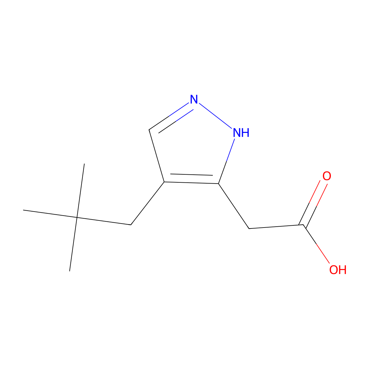 2-(4-(2,2-dimethylpropyl)-1H-pyrazol-3-yl)acetic acid molecular structure, CAS 1369088-95-8