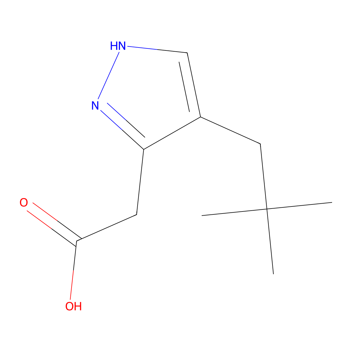 2-(4-(2,2-dimethylpropyl)-1H-pyrazol-3-yl)acetic acid molecular structure, CAS 1369088-95-8
